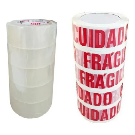 Kit 5 Fitas Cuidado Frágil + 5 Fitas Transp. 48x100 Metros Cor Branco Foto 1
