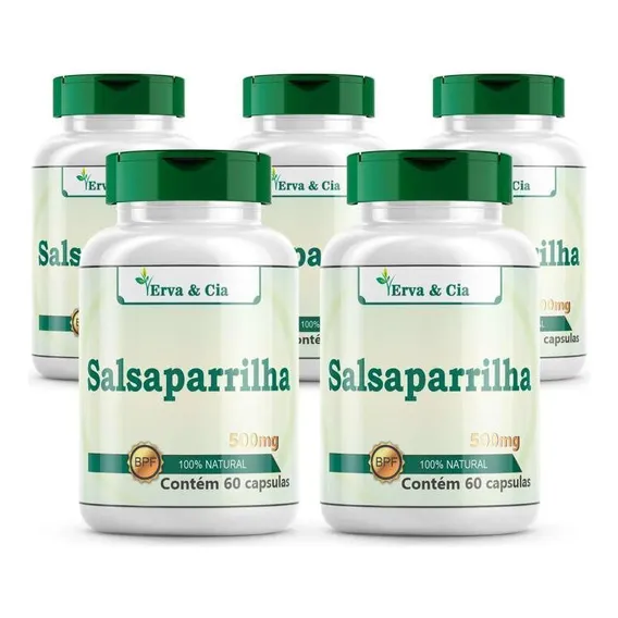Kit 5 Frascos Salsaparrilha - 300 Cápsulas 500mg Premium Foto 1