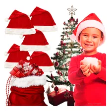 Kit 5 Gorros Papai Noel Em Veludo PelĂșcia Touca Super Luxo Geral Foto mini 3