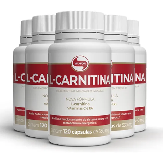 Kit 5 L-Carnitina + B6 Vitafor 120 Cápsulas Sabor Sem Sabor Foto 1