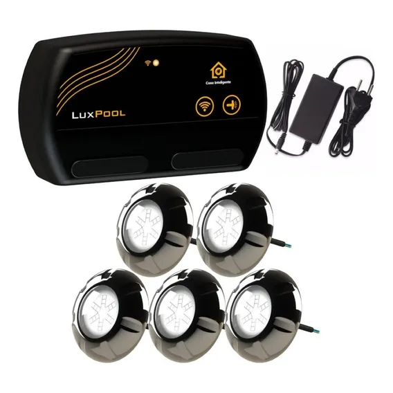 Kit 5 Led Rgb 9w Inox Piscina + Comando Wifi Luxpool + Fonte Foto 1