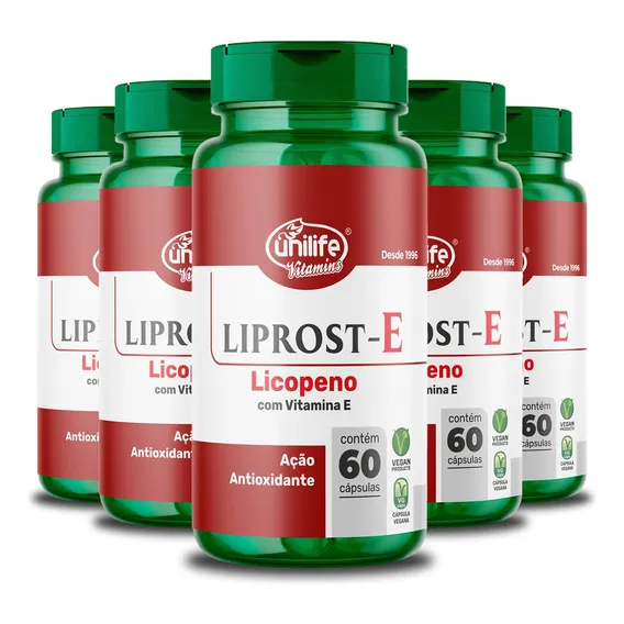 Kit 5 Liprost e Licopeno Vitamina E 60 Cápsulas Unilife Sabor Sem Sabor Foto 1