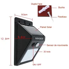 Kit 5 Luminaria Solar Luz Led Com Sensor Presença Automático Estrutura Preto Foto mini 4