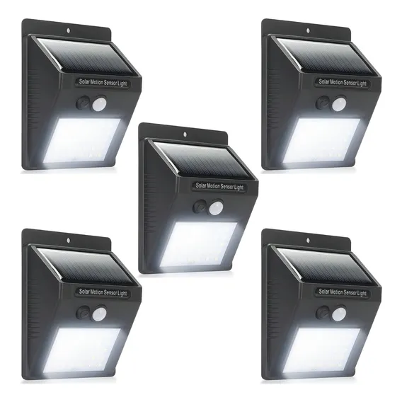 Kit 5 Luminaria Solar Luz Led Com Sensor Presença Automático Estrutura Preto Foto 1