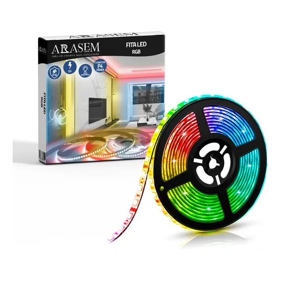 Kit 5 Luminárias Fita Led 3528 5m 12v Ip65 À Prova Dágua Rgb Decorativas Foto 1