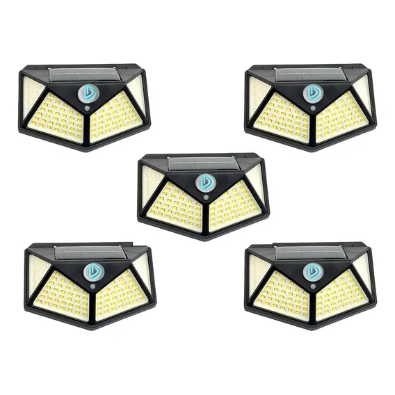 Kit 5 Luminárias Solar 100 Leds Prova Dágua Sensor Presença Foto 1
