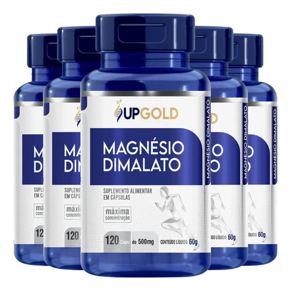 Kit 5 Magnésio Dimalato 120 Cáps 500mg Máxima Concentração Sabor Sem Sabor Foto 1