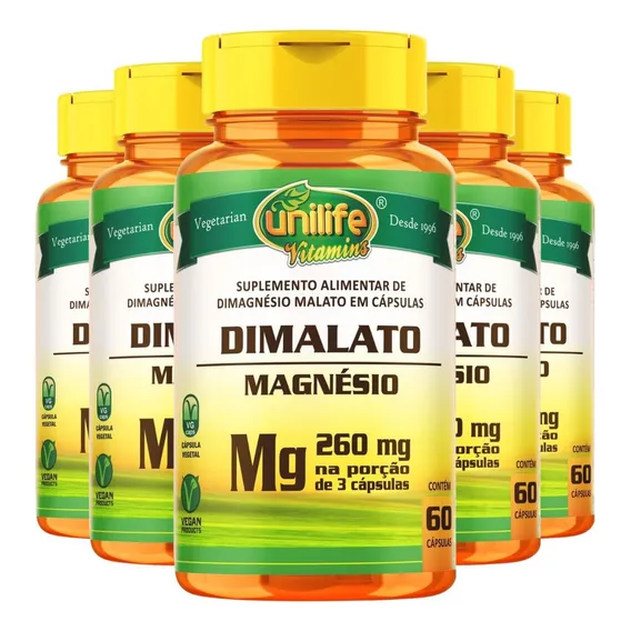 Kit 5 Magnésio Dimalato Puro 60 Cápsulas Sabor Não Aplica Foto 1