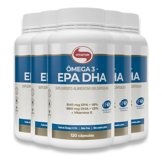 Kit 5 Ômega 3 EPA DHA Vitafor 120 Cápsulas Sem Sabor Foto 1