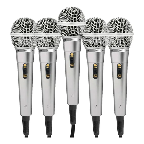 Kit 5 Microfone Dinamico Prata Mxt Estudio Igreja + Cabos 3m Cor Prateado Foto 1
