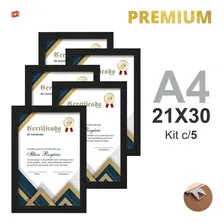 Kit 5 Molduras Quadros A4 Certificados Vidro 21x30cm 24hr Cor Preto Foto  mini 1