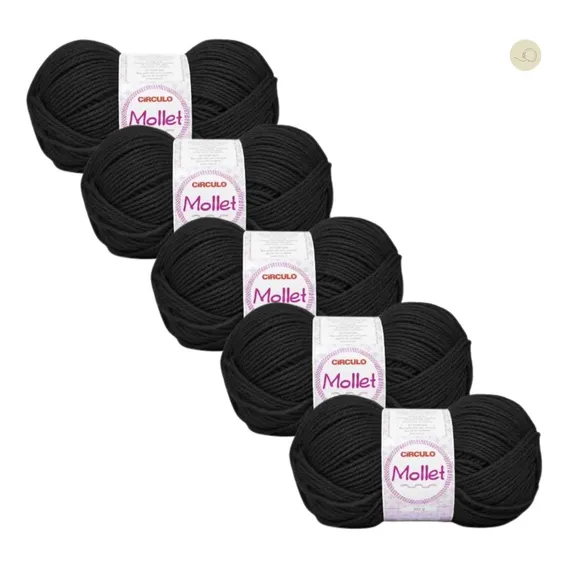 Kit 5 Novelo Lã Círculo Fio Mollet 100g 200m - Preto Foto 1