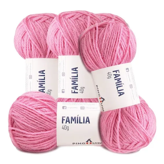 Kit 5 Novelos Pingouin Círculo Família 40g 106m Crochê Tricô Cor 0377 Rosa Sonho Foto 1