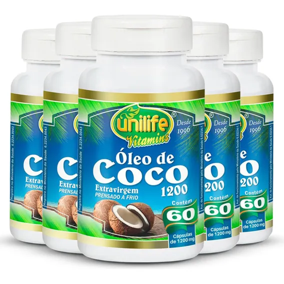 Kit 5 Óleo De Coco Extravirgem Unilife 60 Cápsulas Foto 1