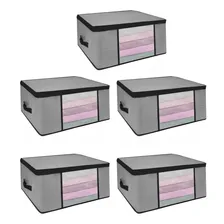 Kit 5 Organizador Multiuso Tnt Anti-mofo Proteção Umidade Para Edredons Cobertores Toalhas Lençois Roupas De Cama Com Ziper Dobrável Cinza M 45x45x20 Foto mini 1
