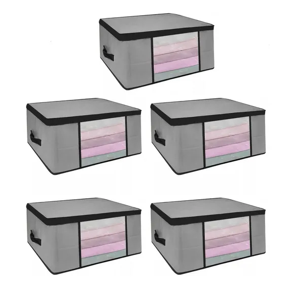 Kit 5 Organizador Multiuso Tnt Anti-mofo Proteção Umidade Para Edredons Cobertores Toalhas Lençois Roupas De Cama Com Ziper Dobrável Cinza M 45x45x20 Foto 1