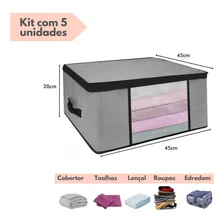 Kit 5 Organizador Multiuso Tnt Anti-mofo Proteção Umidade Para Edredons Cobertores Toalhas Lençois Roupas De Cama Com Ziper Dobrável Cinza M 45x45x20 Foto mini 2