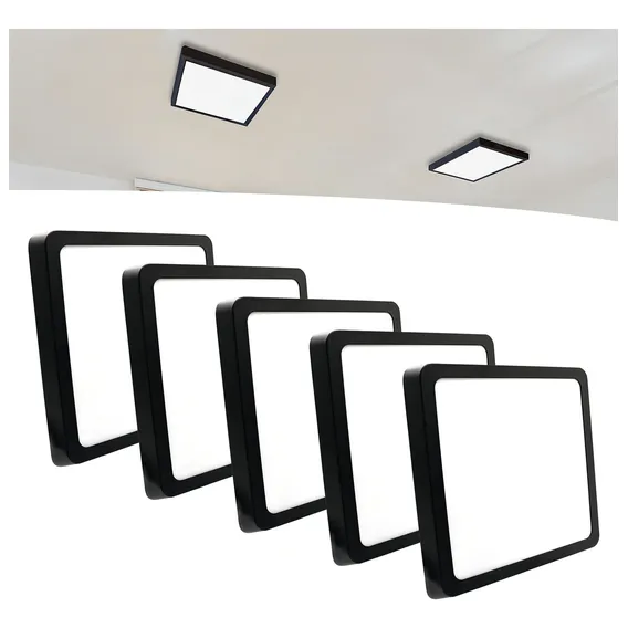 Kit 5 Painel Plafon Led 18w Sobrepor Quadrado Preto Bivolt Frio Foto 1