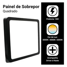 Kit 5 Painel Plafon Led 18w Sobrepor Quadrado Preto Bivolt Frio Foto mini 4