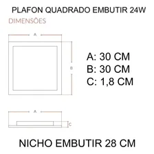 Kit 5 Painel Plafon Led 24w 25w Quadrado Embutir 6500k 30x30 Foto mini 3