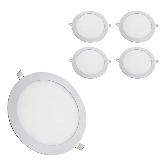 Kit 5 Painel Plafon Led 24w Redondo Embutir Branco Frio Foto 1