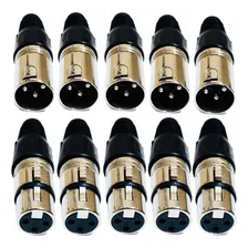 Kit 5 Pares Plug Conector Canon Xlr Macho Femea Microfone Foto mini 1