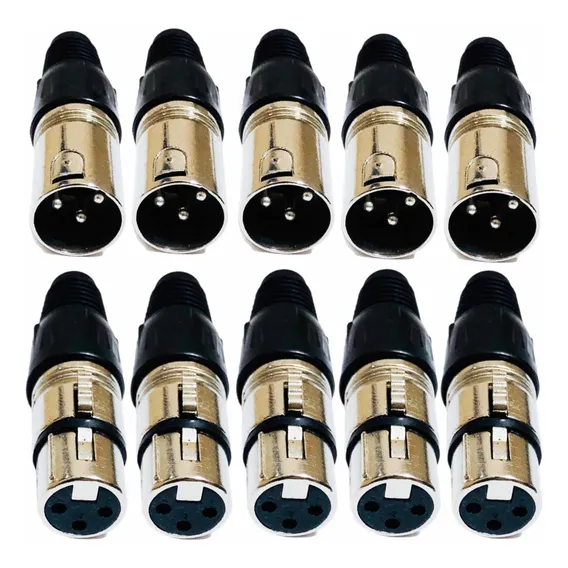 Kit 5 Pares Plug Conector Canon Xlr Macho Femea Microfone Foto 1
