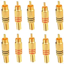 Kit 5 Pares Plug Conector Rca Dourado Macho Metalico Preto Vermelho Foto  mini 1