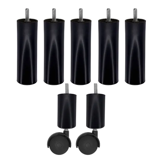 Kit 5 Pé Fixo + 2 Rodinha Pé De Cama Box Casal 13cm Preto Foto 1