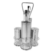 Kit 5 Peças Galheteiro 300ml Azeite Vinagre Saleiro Inox Foto mini 1