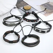 Kit 5 Peças Pulseira Bracelete Unissex Couro Especial Foto mini 3