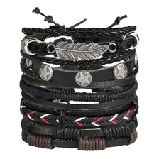 Kit 5 Peças Pulseira Bracelete Unissex Couro Especial Foto mini 1