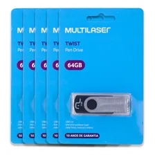 Kit 5 Pen Drives 64 Gb Twist 2 - Pd590 Preto - Multilaser Foto mini 1