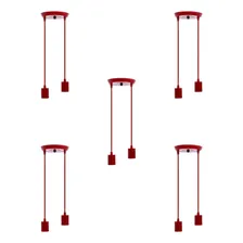 Kit 5 Pendentes Duplo Plástico Teto Soquete E27 Simples Estrutura Vermelho Foto  mini 1