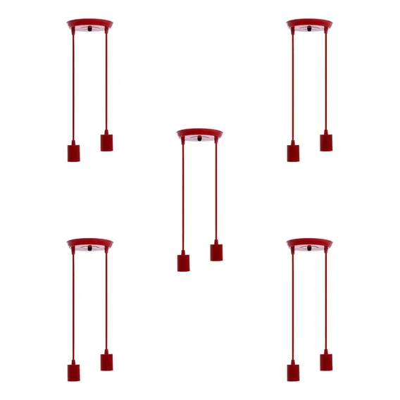 Kit 5 Pendentes Duplo Plástico Teto Soquete E27 Simples Estrutura Vermelho Foto 1