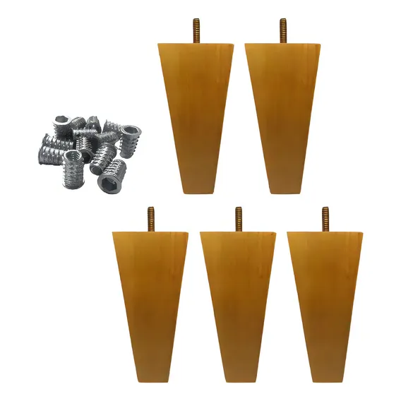 Kit 5 Pés Trapézio 10cm Madeira Pinus Sofá Puff Rack Estante Foto 1