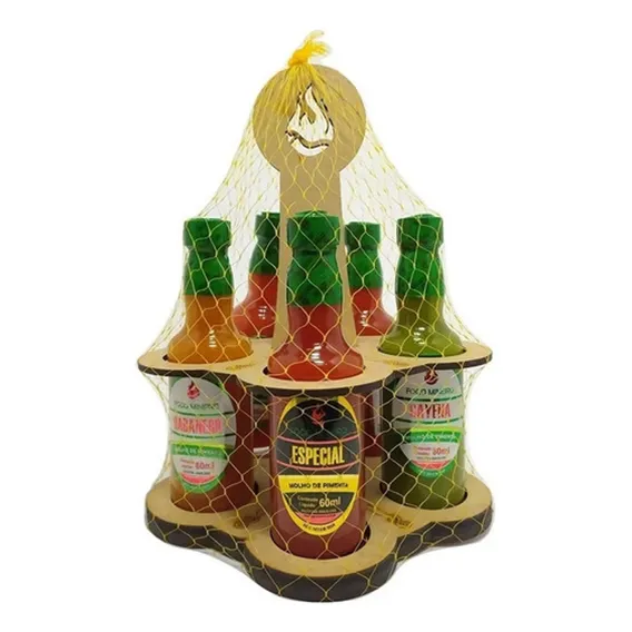 Kit 5 Pimenta Molho 60ml Na Caixinha De Madeira Fogo Mineiro Foto 1