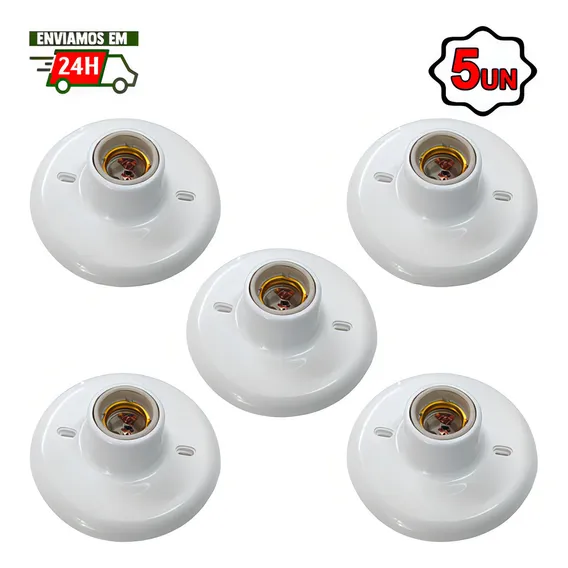 Kit 5 Plafon Luminária Redondo Bocal Porcelana 100w Plafonie Cor Branco 110V/220V Foto 1