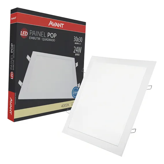 Kit 5 Plafon Painel Led Avant Quadrado Embutir 24w Neutro Foto 1