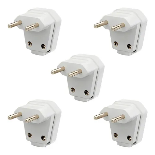 Kit 5 Plugue Macho 2p 20a 250v Branco Lateral C/ Prensa Cabo Foto 1