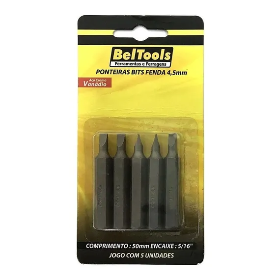 Kit 5 Ponta Bit Fenda Cv 38mm X 5/16 X 10mm Beltools Foto 1