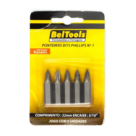 Kit 5 Ponta Bit Phillips Cv 32mm X 5/16 X N1 Beltools Foto 1