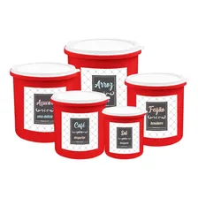 Kit 5 Potes De Mantimentos Plástico Decorado Cor Conjunto Kit 5 Branco Color Foto mini  3