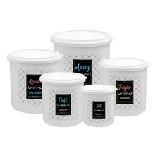 Kit 5 Potes De Mantimentos Plástico Decorado Cor Conjunto Kit 5 Branco Color Foto  mini 1
