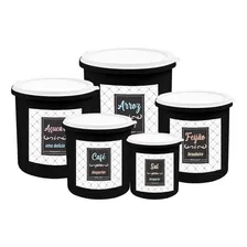 Kit 5 Potes De Mantimentos Plástico Decorado Cor Conjunto Kit 5 Branco Color Foto mini  2