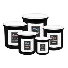 Kit 5 Potes De Mantimentos Plástico Decorado Cor Conjunto Kit 5 Preto Color Foto  mini 1