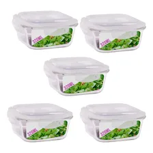Kit 5 Potes Vidro Hermético Marmita Mantimentos 320ml Foto  mini 1