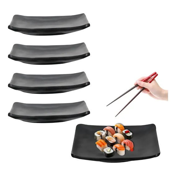 Kit 5 Prato Quadrado Comida Japonesa Sushi Melamina 15cm Foto 1