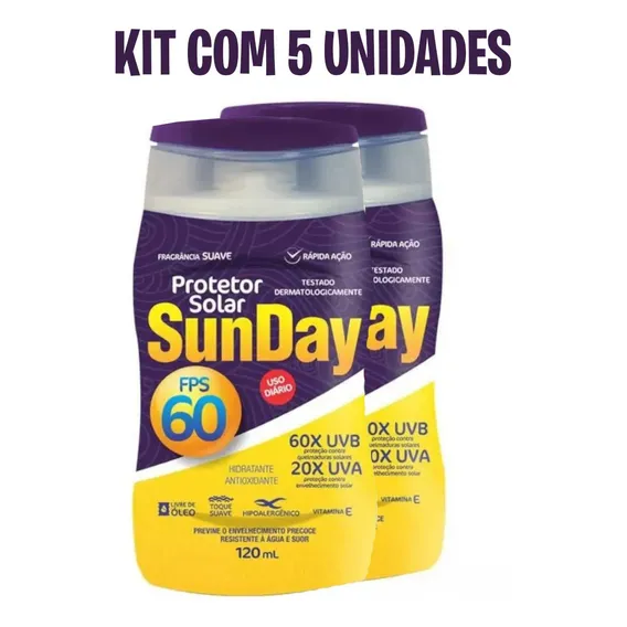 Kit 5 Protetor Solar Sunday Fps 60 120ml Foto 1