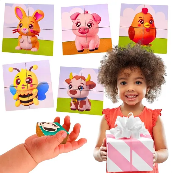 Kit 5 Puzzle Quebra Cabeça Infantil Madeira Mdf Fazendinha Foto 1
